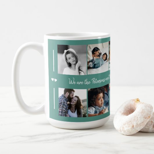 Benutzerdefiniertes 10 Foto sammelt Ihre Textfamil Kaffeetasse (Mit Donut)