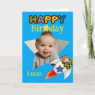 Benutzerdefiniertes 1. Geburtstags-Raketenfoto Jun Karte