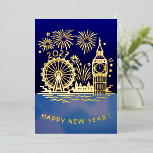 Benutzerdefiniertes 2027 London Feuerwerk Frohes N Folien Feiertagskarte