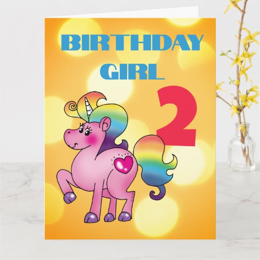 Benutzerdefiniertes 2. Geburtstagsmädchen Einhorn Karte (Gelbe Blume)