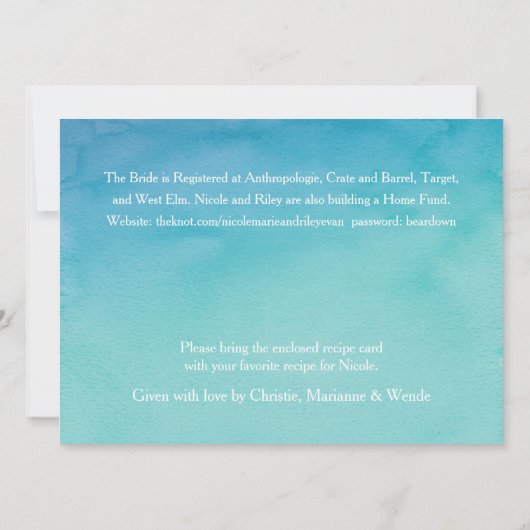 Benutzerdefiniertes 3 Blau/Aquamarines Ombre Wasse Einladung (Rückseite)