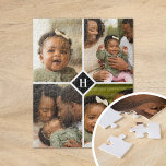 Benutzerdefiniertes 4-Fotolage-Monogramm | Schwarz Puzzle<br><div class="desc">Ein besonderes personalisiertes Geschenk mit 4 individuellen Fotos und Monogramm Initial. Verwenden Sie die Entwurfswerkzeuge, um zusätzlichen Text in beliebig vielen Schriftart und Farben hinzuzufügen. Laden Sie mehr Fotos hoch, bearbeiten Sie die Hintergrundfarbe oder wählen Sie eine andere Formatoption, um das Design weiter anzupassen. Puzzles nach Maß sind eine erschwingliche...</div>