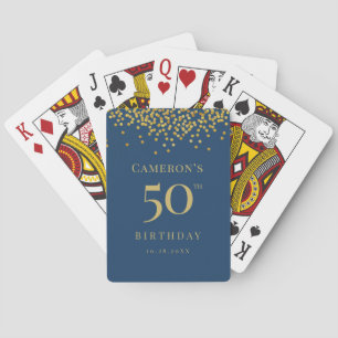 Benutzerdefiniertes 50. Geburtstagsblau-Gold-Konfe Spielkarten