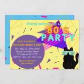 Benutzerdefiniertes 80er Retro Black Cool Cat Thro Einladung (Vorne/Hinten)