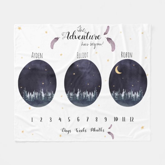 Benutzerdefiniertes Abenteuer Wasserfarbe Triplets Fleecedecke (Vorderseite (Horizontal))