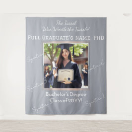 Benutzerdefiniertes Abschluss Foto Perl Blue Silve Wandteppich