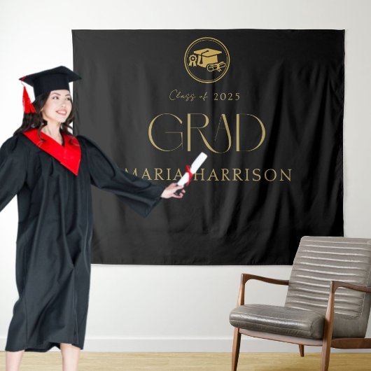 Benutzerdefiniertes Abschluss-Gold auf schwarzen T Wandteppich