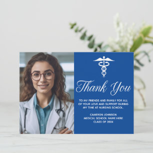 Benutzerdefiniertes Abschlussfoto der Blue Medical Dankeskarte