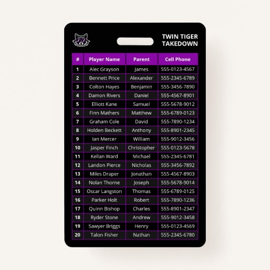 Benutzerdefiniertes Abzeichen für Lila Spielerteam Ausweis (Rückseite)