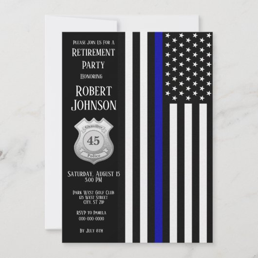 Benutzerdefiniertes Abzeichen Thin Blue Line Retir Einladung (Vorderseite)