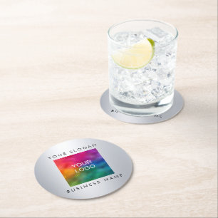 Benutzerdefiniertes Add-Logo hier Elegante Silver Runder Pappuntersetzer