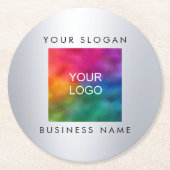 Benutzerdefiniertes Add-Logo hier Elegante Silver Runder Pappuntersetzer (Vorderseite)