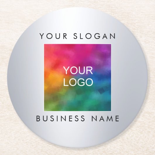 Benutzerdefiniertes Add-Logo hier Elegante Silver  Runder Pappuntersetzer (Vorderseite)