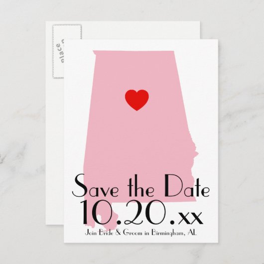 Benutzerdefiniertes Alabama Save the Date Ankündigungspostkarte (Vorne/Hinten)