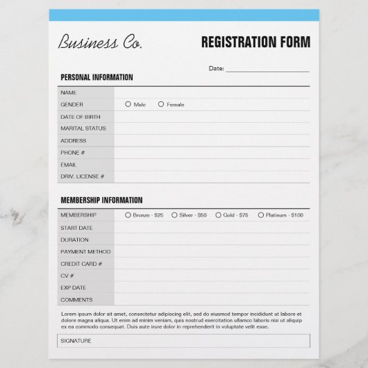 Benutzerdefiniertes allgemeines Registrierungsform Flyer (Vorne)