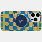 Benutzerdefiniertes altägyptisches Monogramm Blau  Case-Mate iPhone Hülle (Rückseite (Horizontal))