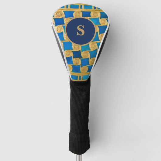 Benutzerdefiniertes altägyptisches Monogramm Blau Golf Headcover (Vorderseite)