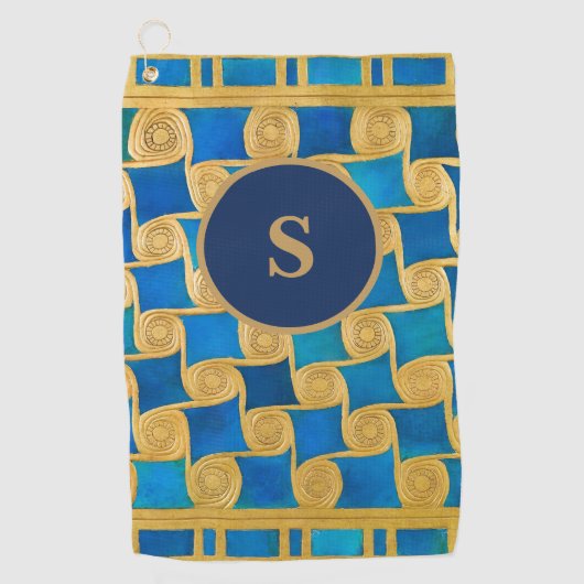 Benutzerdefiniertes altägyptisches Monogramm Blau Golfhandtuch (Vorderseite)