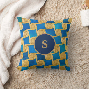 Benutzerdefiniertes altägyptisches Monogramm Blau Kissen