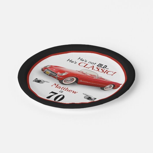 Benutzerdefiniertes Alter nicht alter roter Klassi Pappteller (Schrägansicht)