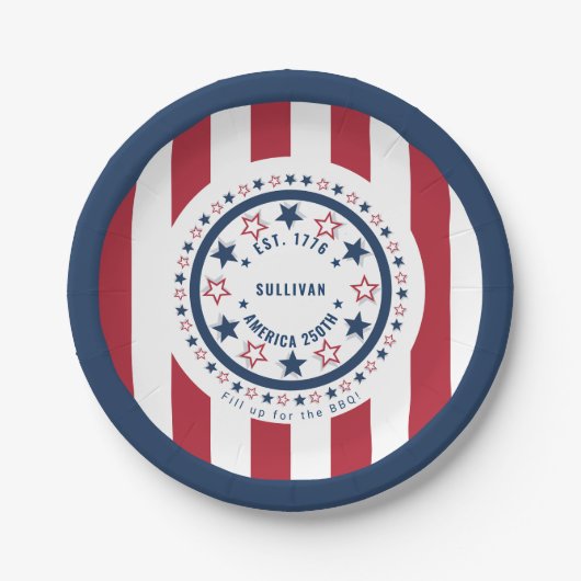 Benutzerdefiniertes America 250th-Monogramm Patrio Pappteller (Vorderseite)