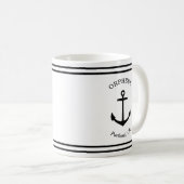 Benutzerdefiniertes AnkerEmblem Nautisch (weiß & s Kaffeetasse (VorderseiteRechts)