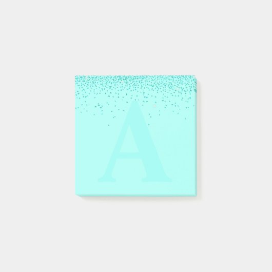 Benutzerdefiniertes Aqua-Glitzer Monogram Notepad Post-it Klebezettel (Vorderseite)