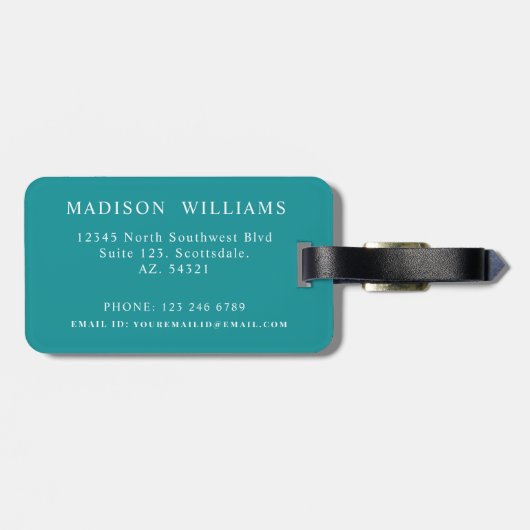 Benutzerdefiniertes Aquamarines blaugrünes Weiß-Ra Gepäckanhänger (Rückseite horizontal)