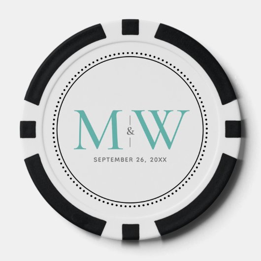 Benutzerdefiniertes Aquamarines Mit Monogramm Hoch Pokerchips (Vorderseite)