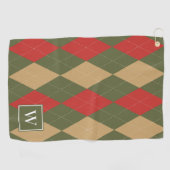Benutzerdefiniertes Argyle – Armee-Grün, Rot & Kha Golfhandtuch (Horizontal)