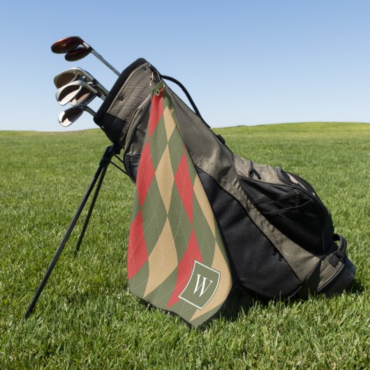 Benutzerdefiniertes Argyle – Armee-Grün, Rot & Kha Golfhandtuch (Gras)