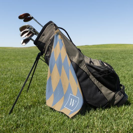 Benutzerdefiniertes Argyle – Khaki & Smoke Blue Mo Golfhandtuch (Gras)