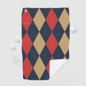 Benutzerdefiniertes Argyle – Rot Navy & Khaki Mono Golfhandtuch (Insitu)