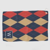 Benutzerdefiniertes Argyle – Rot Navy & Khaki Mono Golfhandtuch (Horizontal)