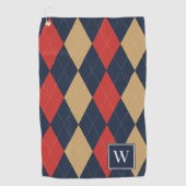 Benutzerdefiniertes Argyle – Rot Navy & Khaki Mono Golfhandtuch (Vorderseite)