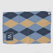 Benutzerdefiniertes Argyle – Smoke Blue Navy & Kha Golfhandtuch (Horizontal)