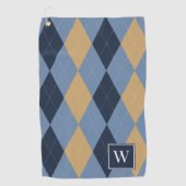 Benutzerdefiniertes Argyle – Smoke Blue Navy & Kha Golfhandtuch (Vorderseite)