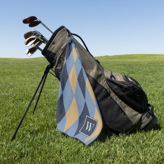 Benutzerdefiniertes Argyle – Smoke Blue Navy & Kha Golfhandtuch (Gras)
