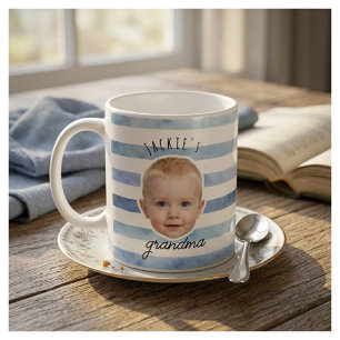 Benutzerdefiniertes Baby-Foto Blaue gestreifte Ers Kaffeetasse