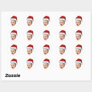 Benutzerdefiniertes Baby-Gesicht Foto Weihnachtsma Runder Aufkleber