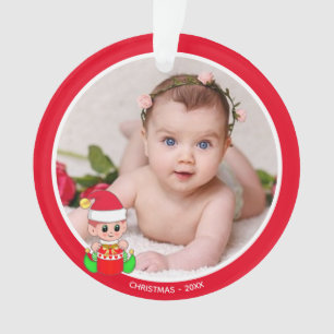 Benutzerdefiniertes Babyfoto mit Weihnachtself Ornament