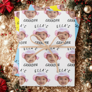 Benutzerdefiniertes Babygesicht Foto Text Großvate Geschenkpapier Set