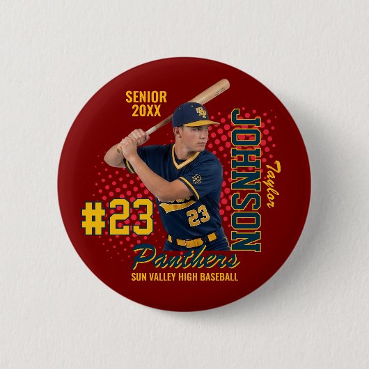 Benutzerdefiniertes Baseball-Team-Foto Senior Nigh Button (Vorderseite)