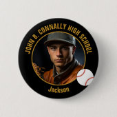Benutzerdefiniertes Baseballspieler-Foto Schwarz G Button (Vorderseite)