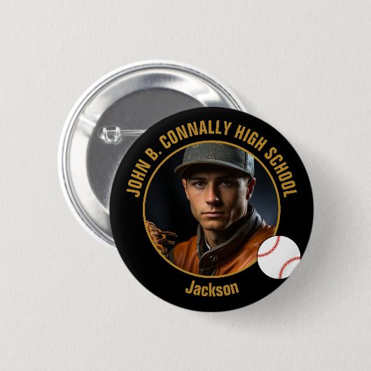 Benutzerdefiniertes Baseballspieler-Foto Schwarz G Button (Vorne & Hinten)
