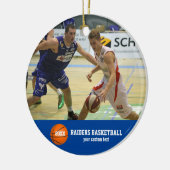 Benutzerdefiniertes Basketball-Foto Teamname Jahr Keramikornament (Links)