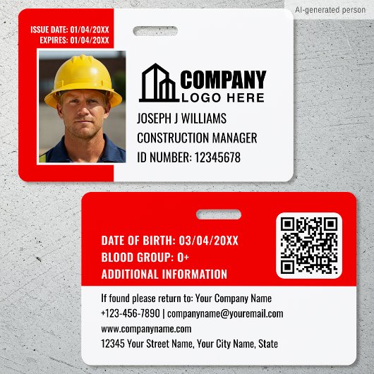 Benutzerdefiniertes Baustellen-ID-Logo QR-Code rot Ausweis