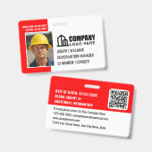 Benutzerdefiniertes Baustellen-ID-Logo QR-Code rot Ausweis (Vorder- & Rückseite)