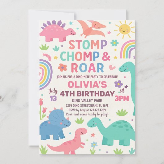 Benutzerdefiniertes bearbeitbares Dino Party Einla Feiertagskarte (Vorderseite)