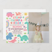 Benutzerdefiniertes bearbeitbares Dino Party Einla Feiertagskarte (Vorne/Hinten)